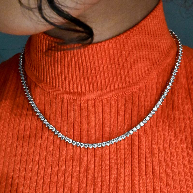 Diamond Tennis Necklace 3mm Round Cut Created Diamond Real Solid Sterling  Silver 925 Chain Iced Out Silver Choker, Bridal, for Women - Etsy