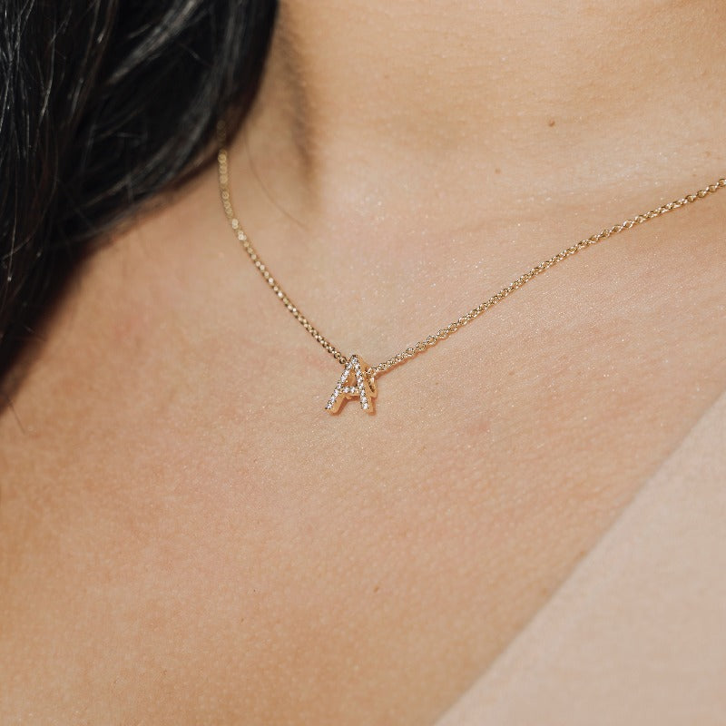 Mini Diamond Letter Pendant & Necklace